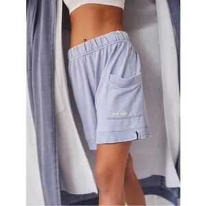 Free People Cozy Girl Short Comfy Lounge Distressed Embroidered Blue